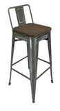 Set of Four 30" Brown and Gray Solid Wood and Metal Low Back Bar Height Bar Chairs
