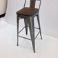 Set of Four 30" Brown and Gray Solid Wood and Metal Low Back Bar Height Bar Chairs