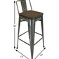 Set of Four 30" Brown and Gray Solid Wood and Metal Low Back Bar Height Bar Chairs