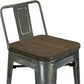 Set of Four 30" Brown and Gray Solid Wood and Metal Low Back Bar Height Bar Chairs