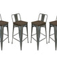 Set of Four 30" Brown and Gray Solid Wood and Metal Low Back Bar Height Bar Chairs