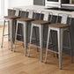 Set of Four 30" Brown and Gray Solid Wood and Metal Low Back Bar Height Bar Chairs