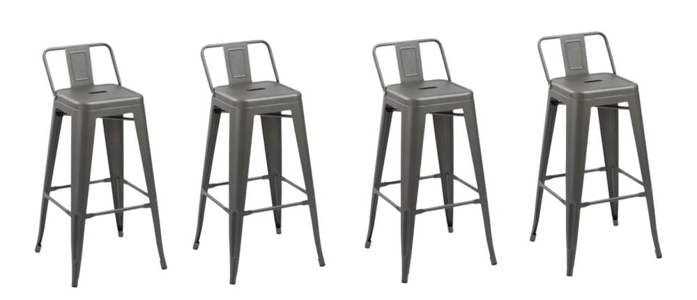 Set of Four 26" Dark Gray Steel and Metal Low Back Counter Height Bar Chairs
