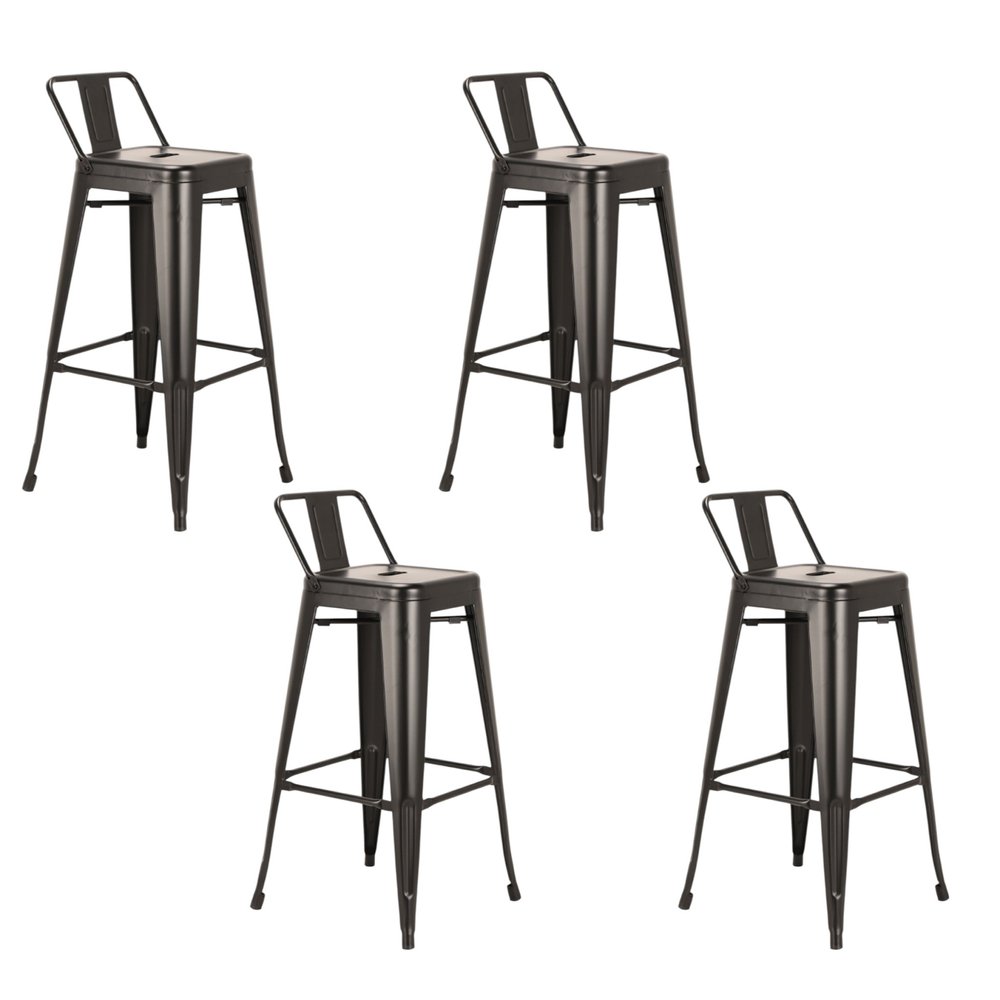 Set of Four 26" Black Steel and Metal Low Back Counter Height Bar Chairs