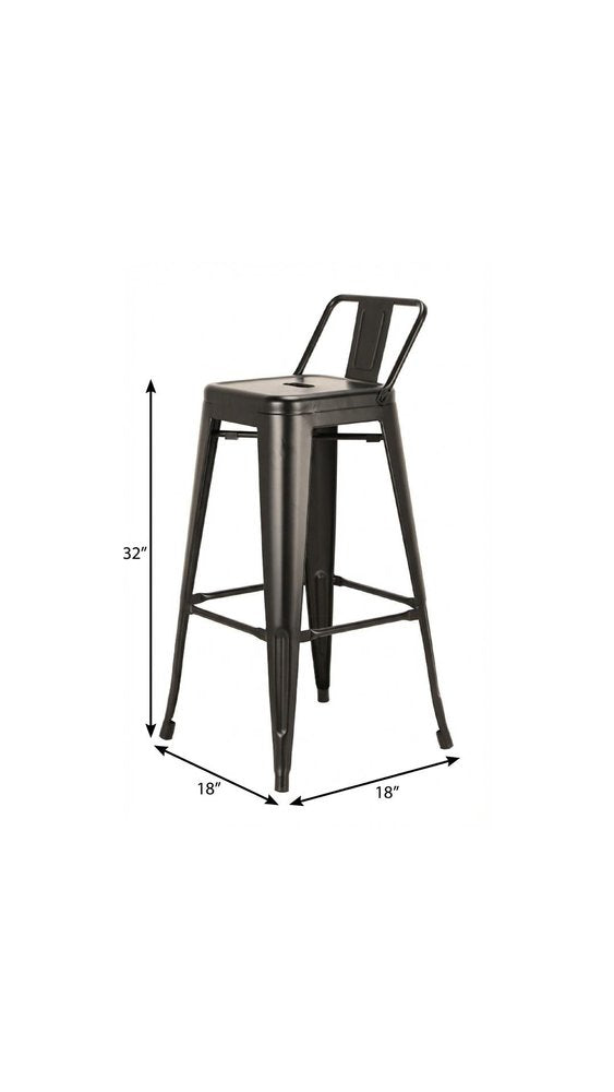 Set of Four 26" Black Steel and Metal Low Back Counter Height Bar Chairs