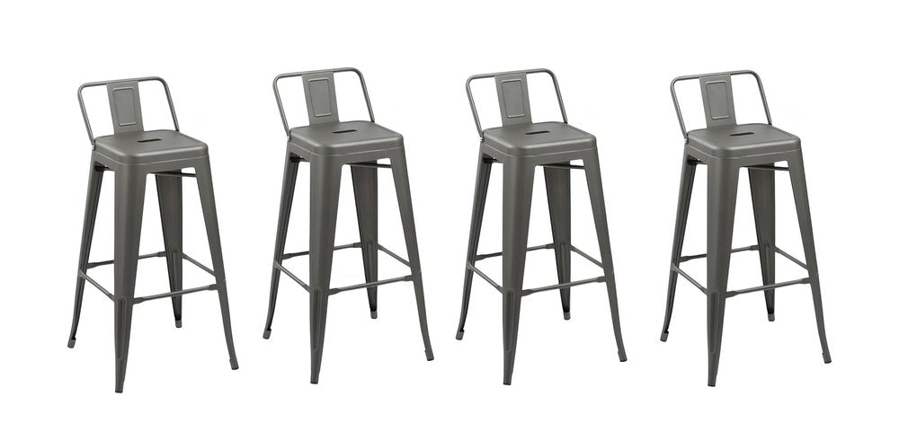Set of Four 26" Gray Steel and Metal Low Back Counter Height Bar Chairs