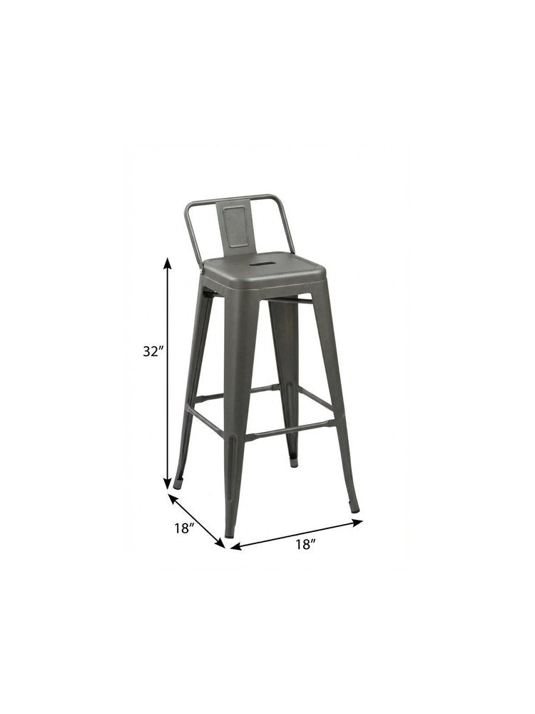 Set of Four 26" Gray Steel and Metal Low Back Counter Height Bar Chairs