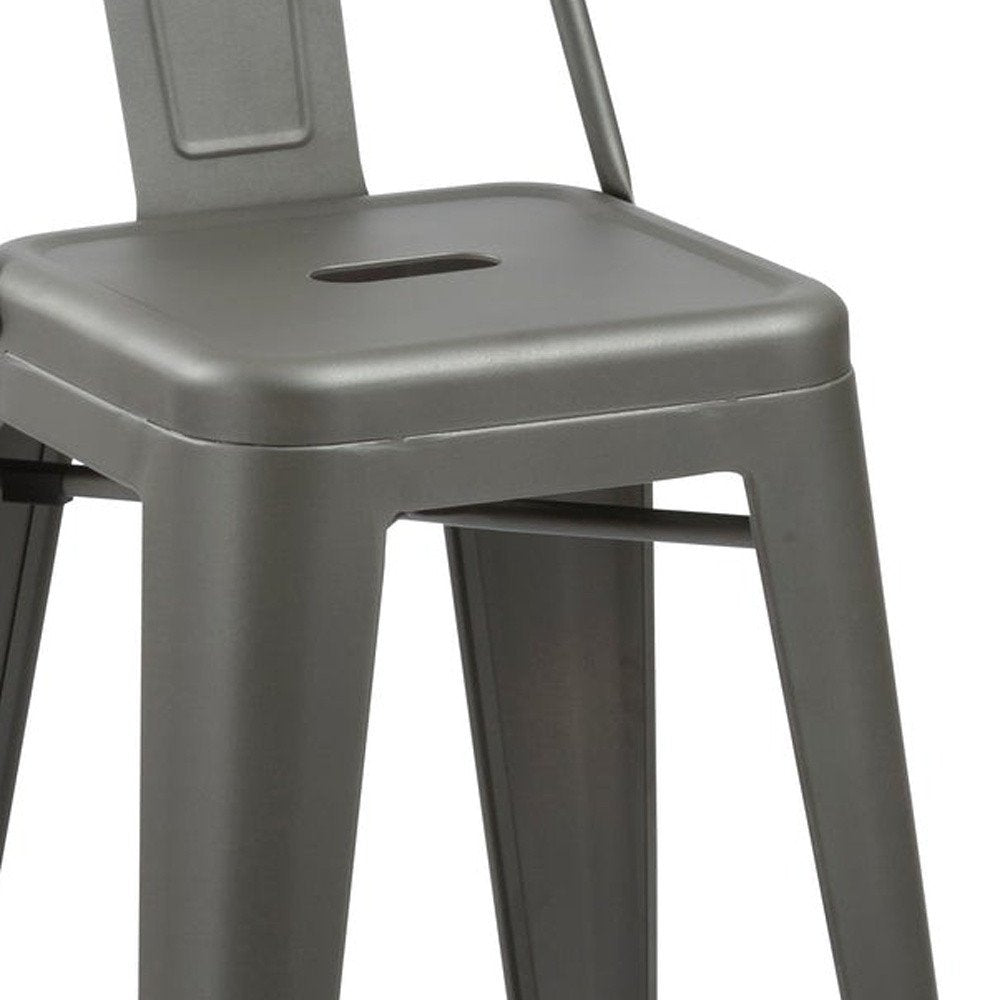 Set of Four 26" Gray Steel and Metal Low Back Counter Height Bar Chairs