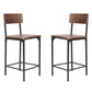 Set of Two 25" Brown and Black Solid Wood and Metal Counter Height Bar Chairs