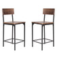 Set of Two 25" Brown and Black Solid Wood and Metal Counter Height Bar Chairs