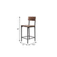 Set of Two 25" Brown and Black Solid Wood and Metal Counter Height Bar Chairs