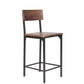 Set of Two 25" Brown and Black Solid Wood and Metal Counter Height Bar Chairs