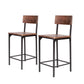 Set of Two 25" Brown and Black Solid Wood and Metal Counter Height Bar Chairs