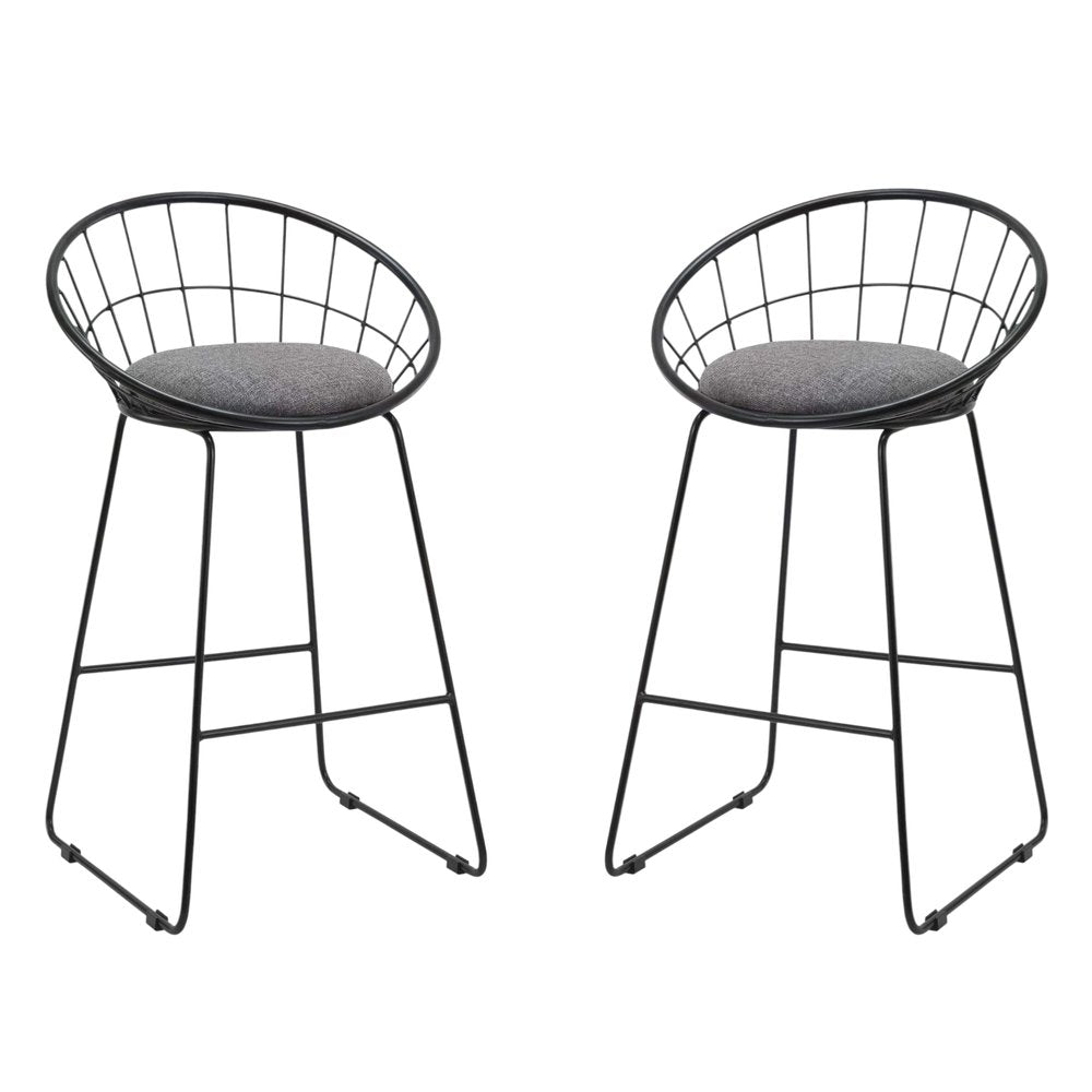 Set of Two 26" Gray and Black Fabric and Metal Low Back Counter Height Bar Chairs