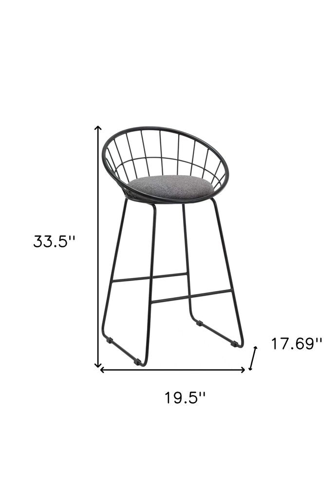 Set of Two 26" Gray and Black Fabric and Metal Low Back Counter Height Bar Chairs