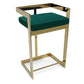 30" Green and Gold Metal and Velvet Low Back Bar Height Bar Chair