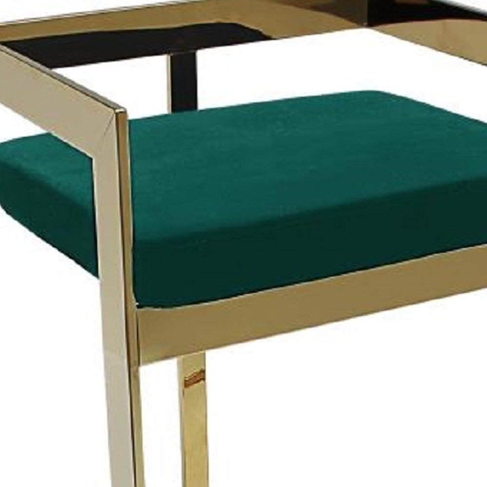 30" Green and Gold Metal and Velvet Low Back Bar Height Bar Chair