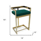30" Green and Gold Metal and Velvet Low Back Bar Height Bar Chair
