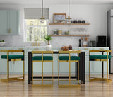 26" Green and Gold Velvet and Stainless Steel Backless Bar Height Bar Chair