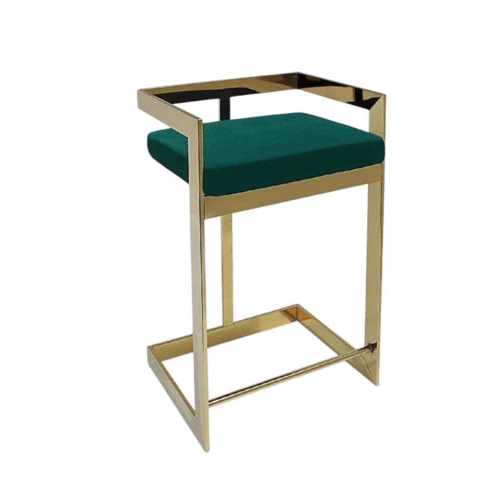 26" Green and Gold Velvet and Stainless Steel Backless Bar Height Bar Chair