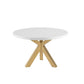 48" White and Gold Wood and Metal Cross Leg Base Round Top Dining Table