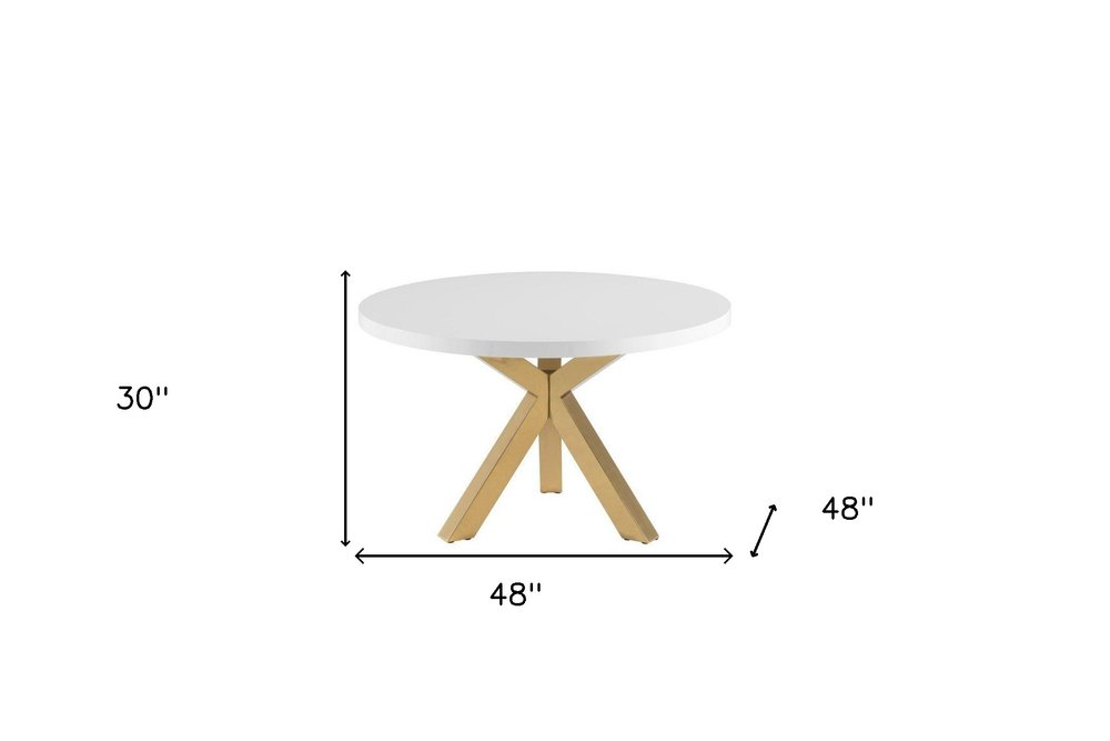 48" White and Gold Wood and Metal Cross Leg Base Round Top Dining Table