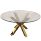54" Clear and Gold Glass and Metal Cross Leg Base Round Top Dining Table