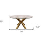 54" Clear and Gold Glass and Metal Cross Leg Base Round Top Dining Table