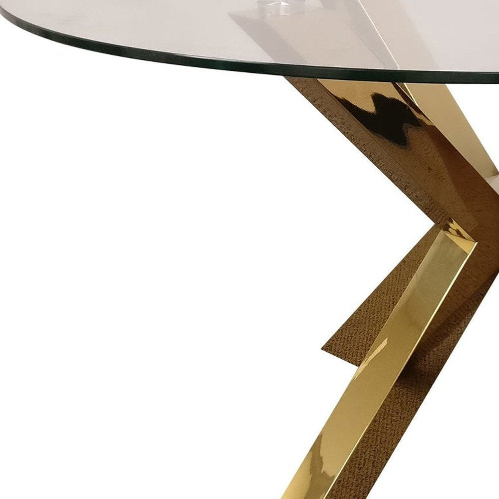 54" Clear and Gold Glass and Metal Cross Leg Base Round Top Dining Table