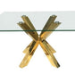 60" Clear and Gold Glass and Metal Cross Leg Base Square Dining Table
