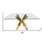 60" Clear and Gold Glass and Metal Cross Leg Base Square Dining Table
