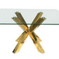 60" Clear and Gold Glass and Metal Cross Leg Base Square Dining Table