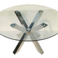 54" Clear and Silver Glass and Metal Cross Leg Base Round Top Dining Table