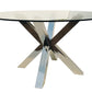 54" Clear and Silver Glass and Metal Cross Leg Base Round Top Dining Table