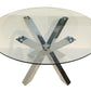 54" Clear and Silver Glass and Metal Cross Leg Base Round Top Dining Table