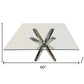 60" Clear and Silver Glass and Metal Cross Leg Base Square Dining Table
