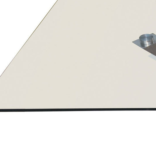 60" Clear and Silver Glass and Metal Cross Leg Base Square Dining Table