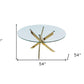 54" Clear and Gold Glass and Metal Cross Leg Base Round Top Dining Table