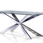 72" Clear and Silver Glass and Metal Cross Leg Base Dining Table