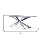 72" Clear and Silver Glass and Metal Cross Leg Base Dining Table