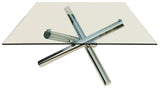 60" Clear and Silver Glass and Metal Cross Leg Base Square Dining Table