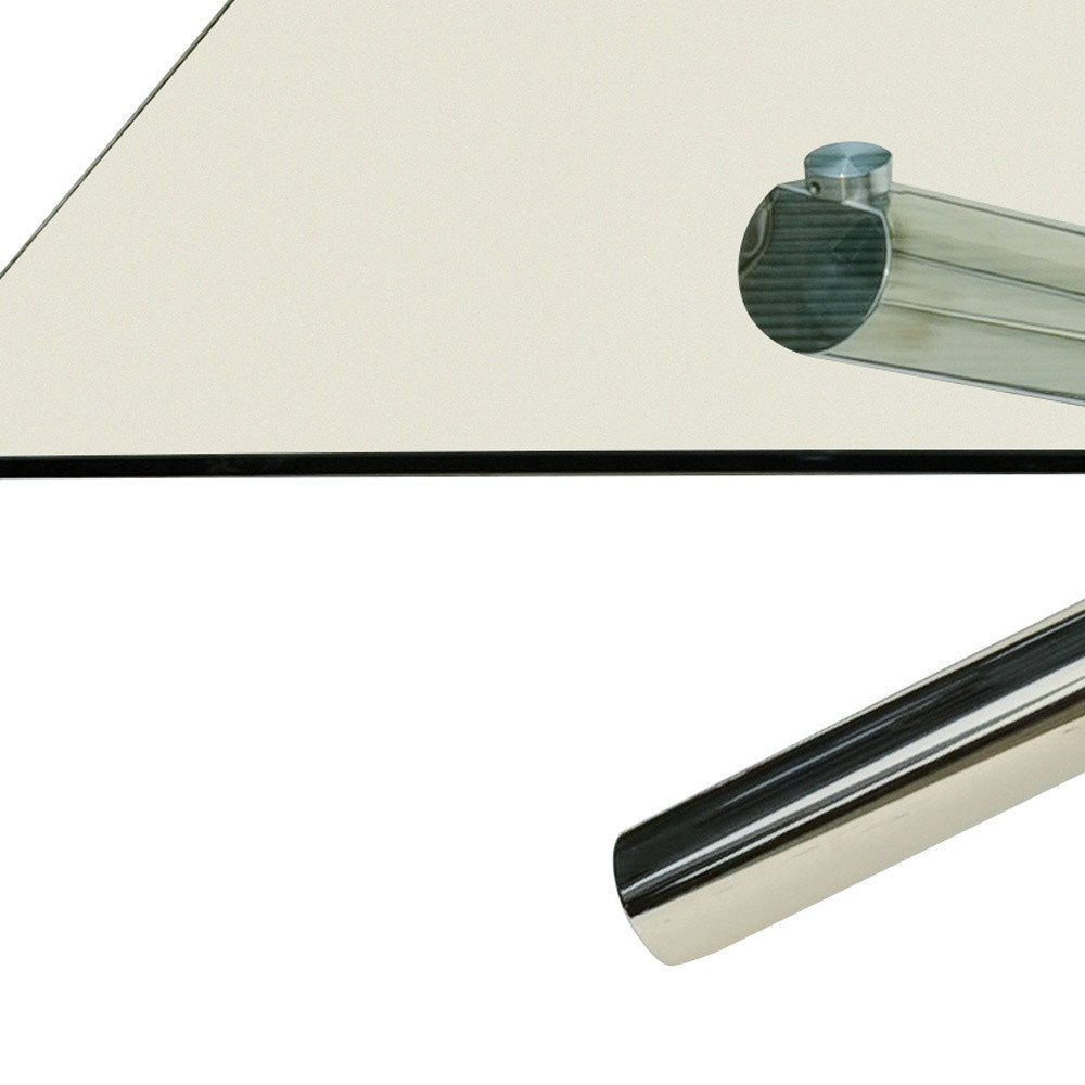 60" Clear and Silver Glass and Metal Cross Leg Base Square Dining Table