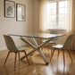 60" Clear and Silver Glass and Metal Cross Leg Base Square Dining Table