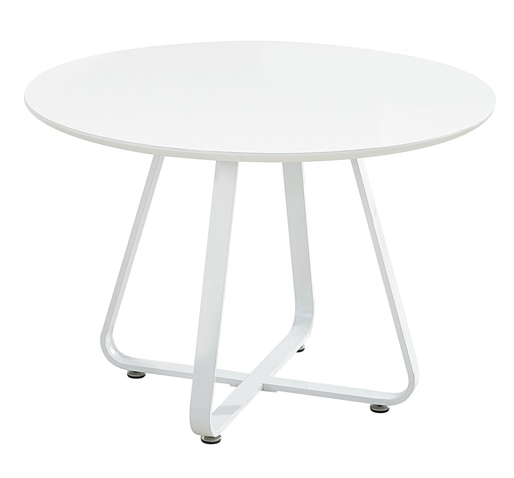43" White Wood and Metal Sled Base Round Top Dining Table