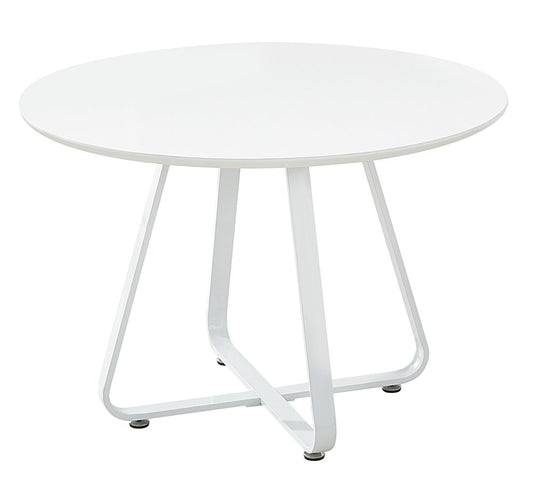 43" White Wood and Metal Sled Base Round Top Dining Table