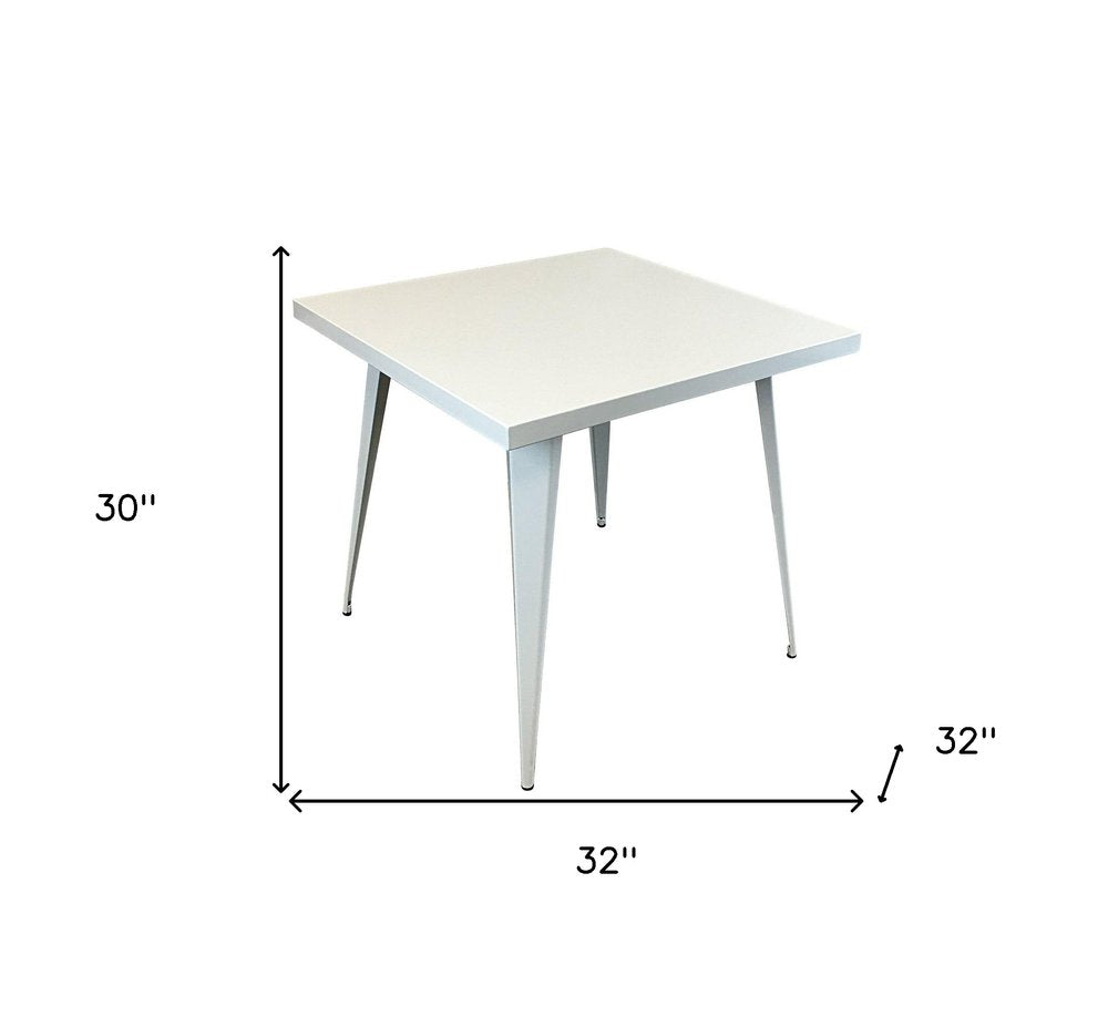 32" White Steel and Metal Square Dining Table