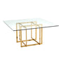 59" Clear and Silver Glass and Metal Pedestal Base Square Dining Table