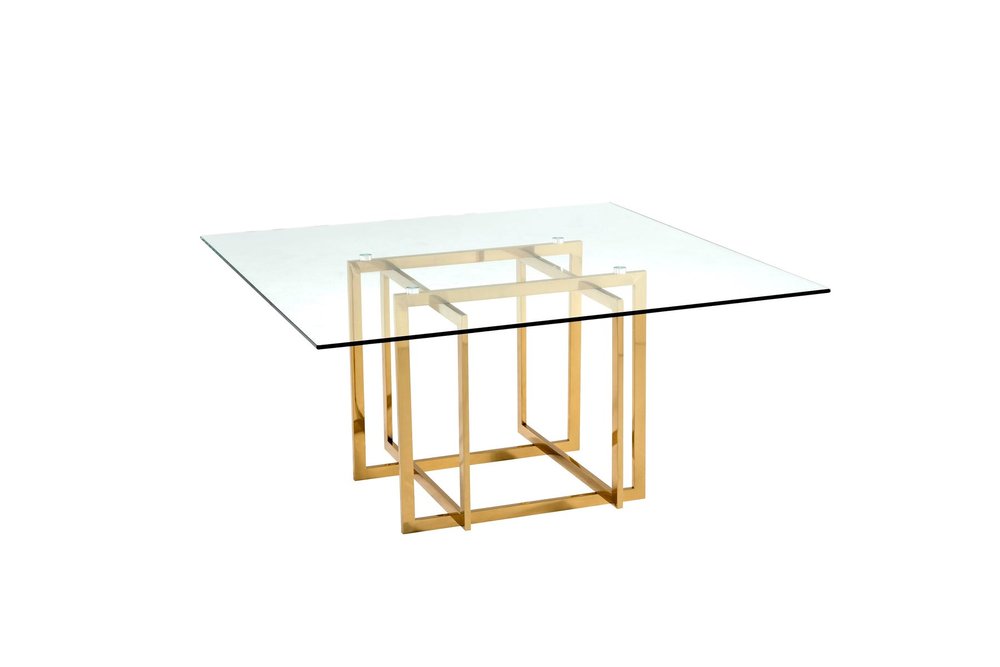 59" Clear and Silver Glass and Metal Pedestal Base Square Dining Table