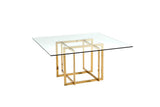 59" Clear and Silver Glass and Metal Pedestal Base Square Dining Table