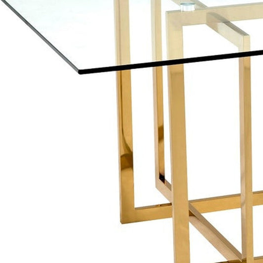 59" Clear and Silver Glass and Metal Pedestal Base Square Dining Table